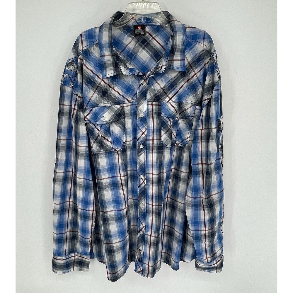 Southpole Men's Blue Plaid Epaulette Utility Button Front Top Shirt Size 5XB